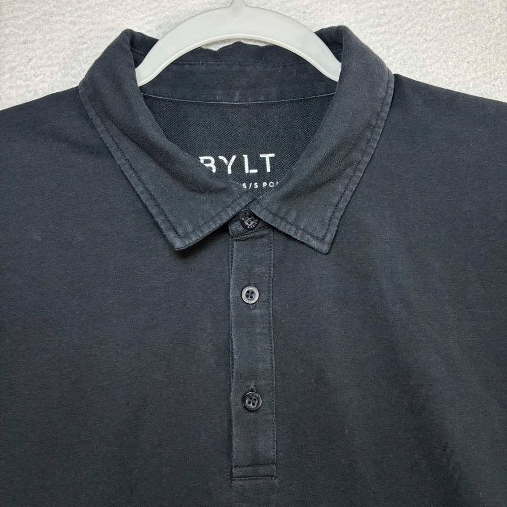 Bylt Drop Cut‎ Lux Polo Shirt Men XL Black Stretch Performance Curve Hem Casual
